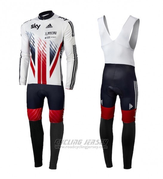 2016 Cycling Jersey Sky Champion Regno Unito White and Red Long Sleeve and Bib Tight